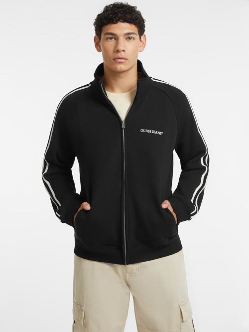 Guess Striped Tape Zip-Up Sweatshirt Zwart | GUESS-SN30924