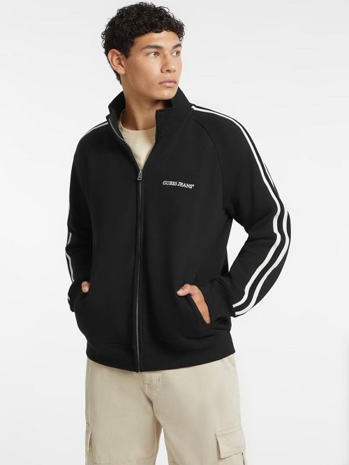Guess Striped Tape Zip-Up Sweatshirt Zwart | GUESS-SN30924
