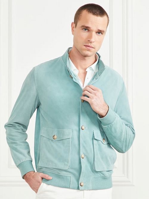 Guess Suede Leather Flight Jacket Blauw | GUESS-SN30749