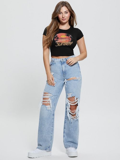 Guess Sunset Crop Tee Zwart | GUESS-SN27106