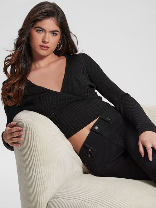 Guess Surplice Soft Bandage Sweater Top Zwart | GUESS-SN27741