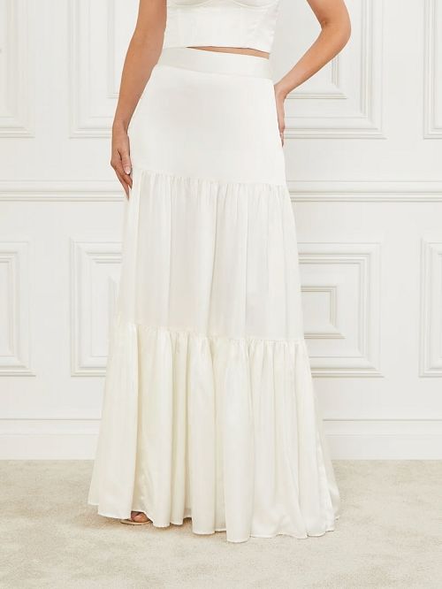 Guess Susanne Satin Maxi Skirt Wit | GUESS-SN28146