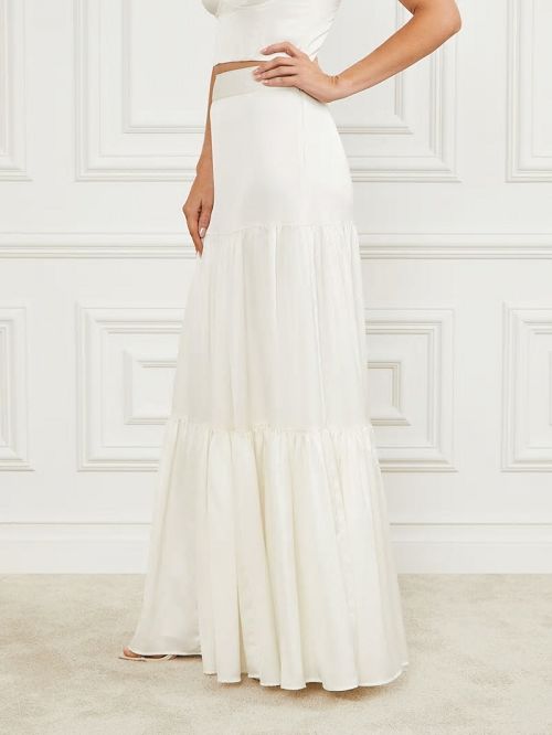 Guess Susanne Satin Maxi Skirt Wit | GUESS-SN28146