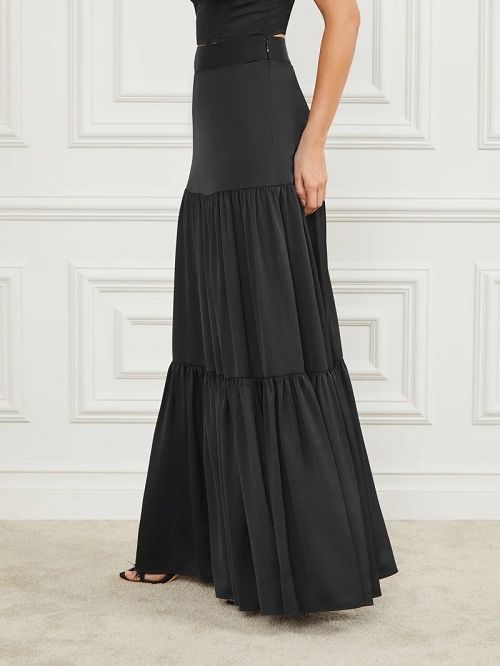 Guess Susanne Satin Maxi Skirt Zwart | GUESS-SN28135