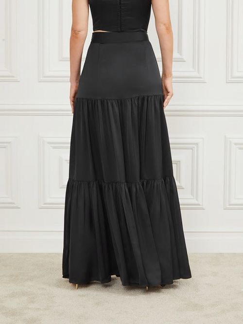 Guess Susanne Satin Maxi Skirt Zwart | GUESS-SN28135
