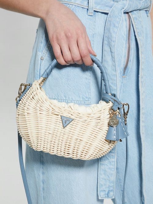 Guess Sveiney Straw Mini Shoulder Bag Blauw | GUESS-SN28788