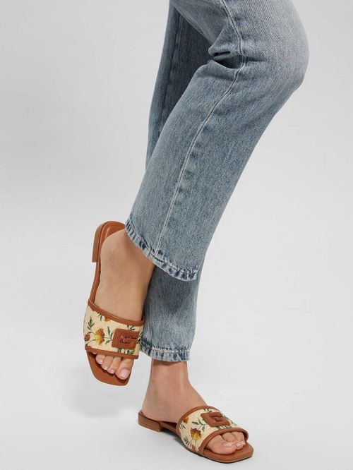Guess Tampa II Floral Slides Beige | GUESS-SN29587