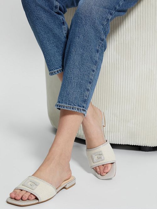 Guess Tampa Signature G Sandals Beige | GUESS-SN29633