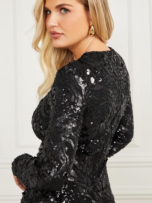 Guess Tera Sequin Dress Zwart | GUESS-SN26889