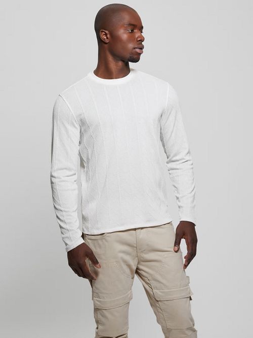 Guess Textured Knit Long-Sleeve Top Wit | GUESS-SN30691
