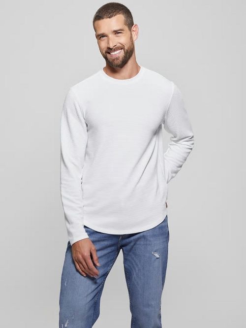 Guess Textured Long-Sleeve Tee Wit | GUESS-SN30680