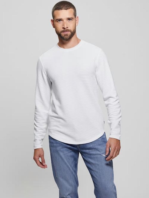 Guess Textured Long-Sleeve Tee Wit | GUESS-SN30680