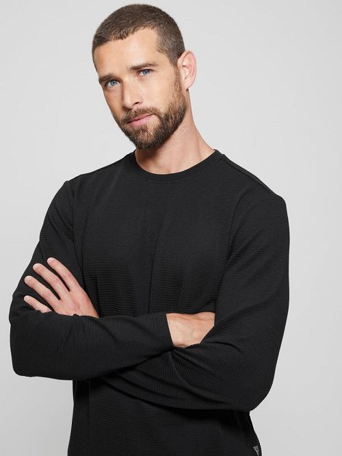 Guess Textured Long-Sleeve Tee Zwart | GUESS-SN30707
