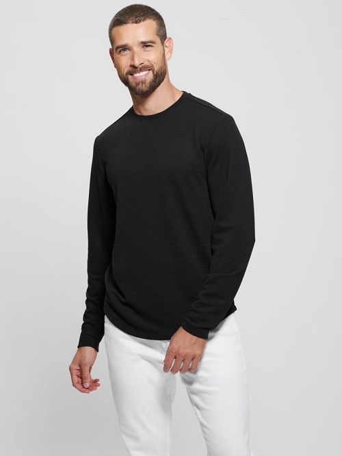 Guess Textured Long-Sleeve Tee Zwart | GUESS-SN30707