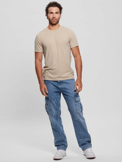 Guess Textured Stripe Tee Beige | GUESS-SN30612