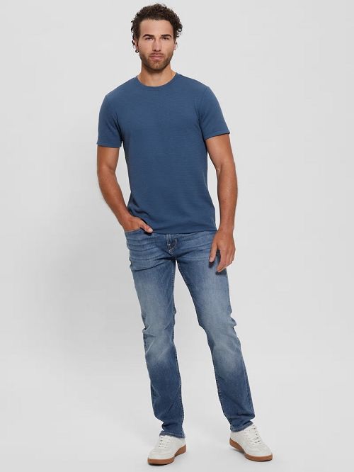 Guess Textured Stripe Tee Blauw | GUESS-SN30669