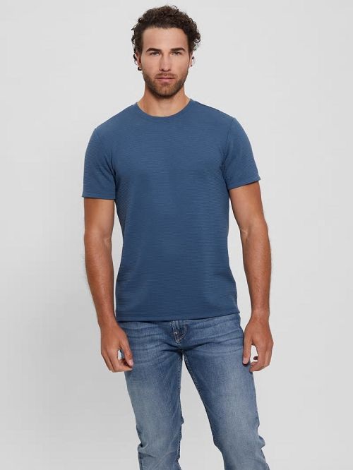 Guess Textured Stripe Tee Blauw | GUESS-SN30669