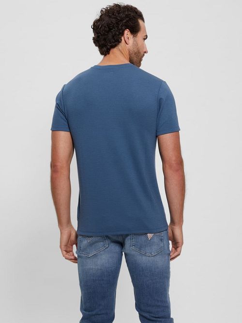 Guess Textured Stripe Tee Blauw | GUESS-SN30669