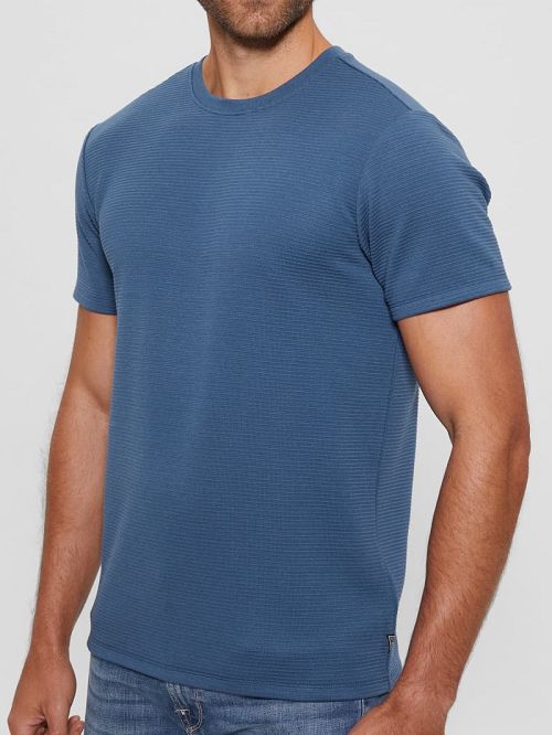 Guess Textured Stripe Tee Blauw | GUESS-SN30669