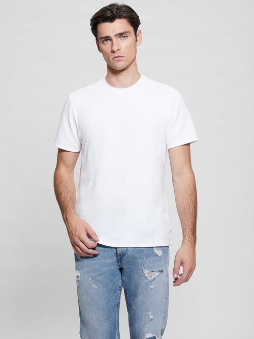 Guess Textured Stripe Tee Wit | GUESS-SN30613
