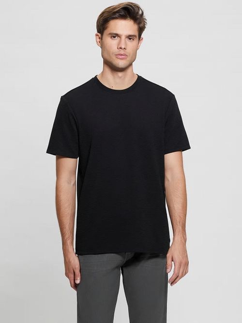 Guess Textured Stripe Tee Zwart | GUESS-SN30649