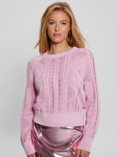 Guess Theodora Cable-Knit Sweater Roze | GUESS-SN27838