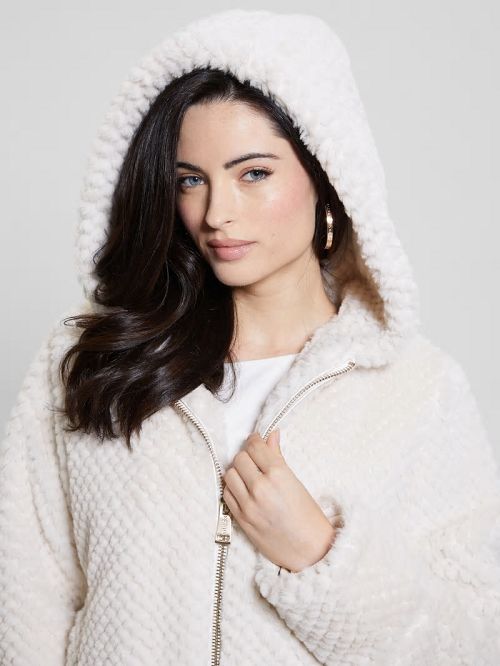 Guess Theoline Faux-Fur Hooded Jacket Wit | GUESS-SN28086