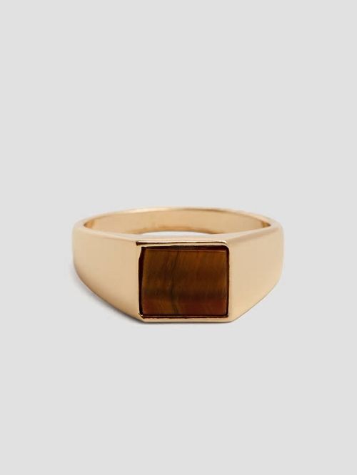 Guess Tigereye Signet Ring - Size 12 Goud | GUESS-SN31835