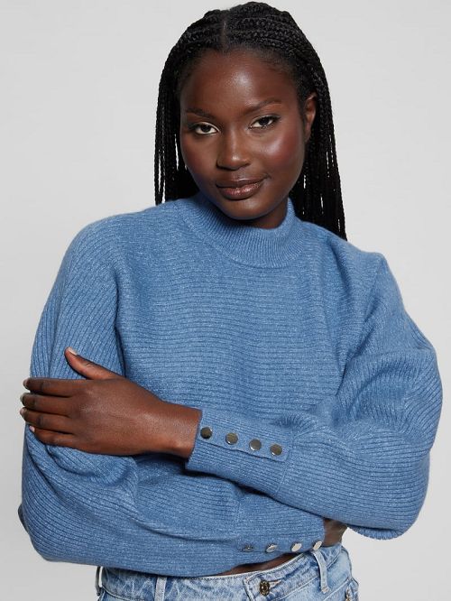 Guess Toki Open Back Shrug Sweater Blauw | GUESS-SN27856