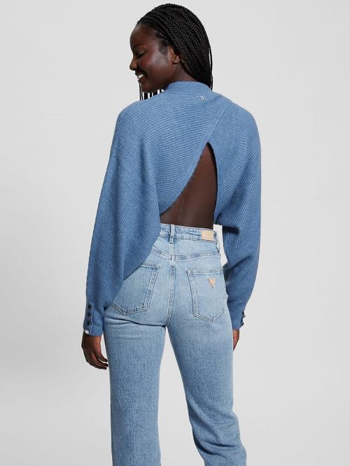 Guess Toki Open Back Shrug Sweater Blauw | GUESS-SN27856