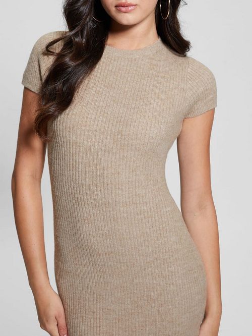 Guess Toki Rib-Knit Sweater Dress Beige | GUESS-SN27044