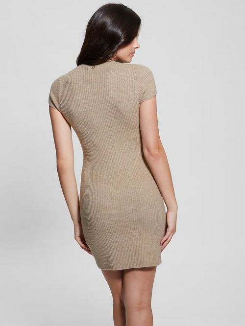 Guess Toki Rib-Knit Sweater Dress Beige | GUESS-SN27044