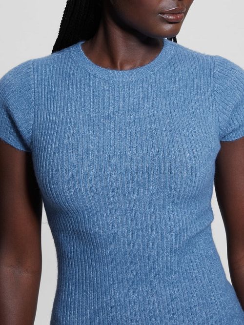 Guess Toki Rib-Knit Sweater Dress Blauw | GUESS-SN27012