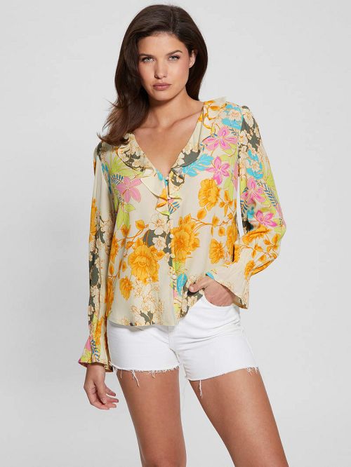 Guess Toni Floral Crepe Top Geel | GUESS-SN27208