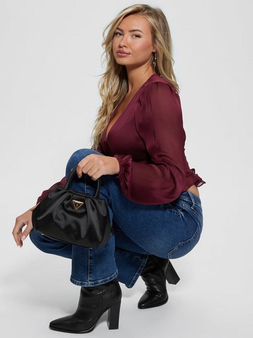 Guess Tori Satin Mini Frame Satchel Zwart | GUESS-SN28766
