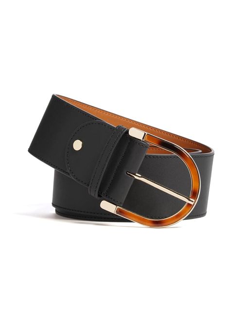 Guess Tortoiseshell Buckle Leather Belt Zwart | GUESS-SN30218