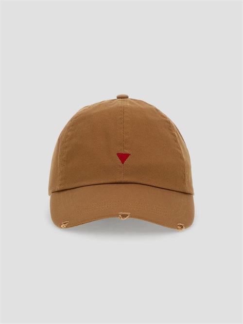 Guess Triangle Distressed Baseball Hat Beige | GUESS-SN31931