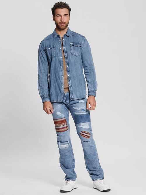 Guess Truckee Long-Sleeve Denim Shirt Blauw | GUESS-SN31107