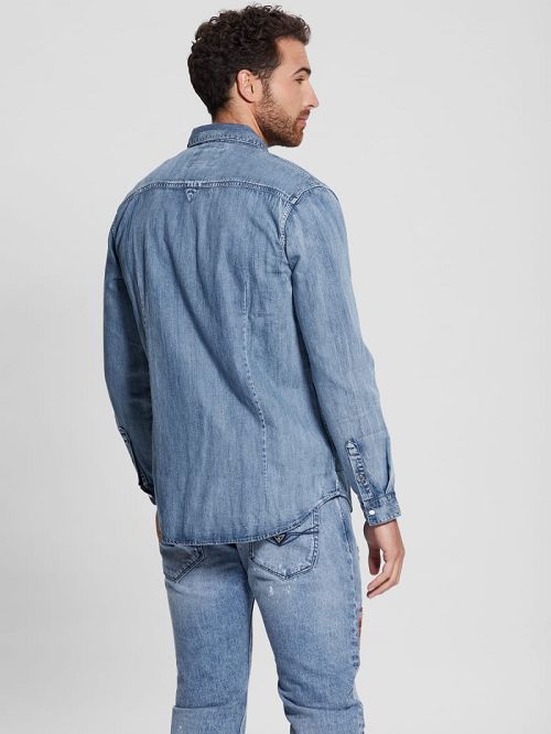 Guess Truckee Long-Sleeve Denim Shirt Blauw | GUESS-SN31107
