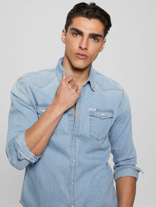 Guess Truckee Western Denim Shirt Blauw | GUESS-SN30436