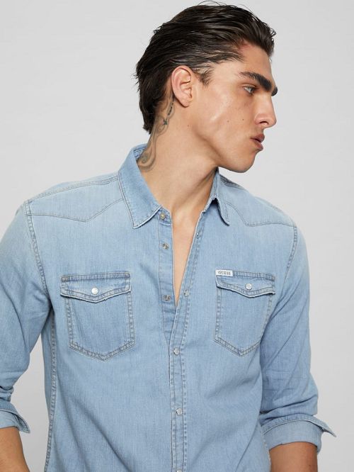 Guess Truckee Western Denim Shirt Blauw | GUESS-SN31302