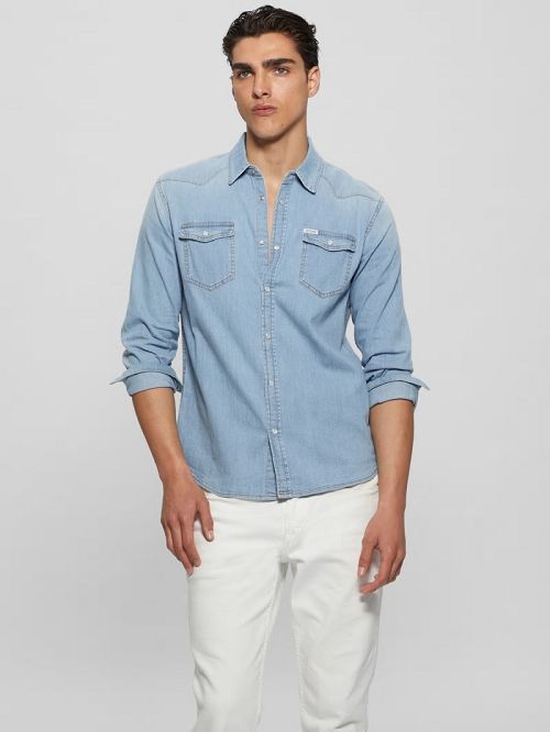 Guess Truckee Western Denim Shirt Blauw | GUESS-SN31302