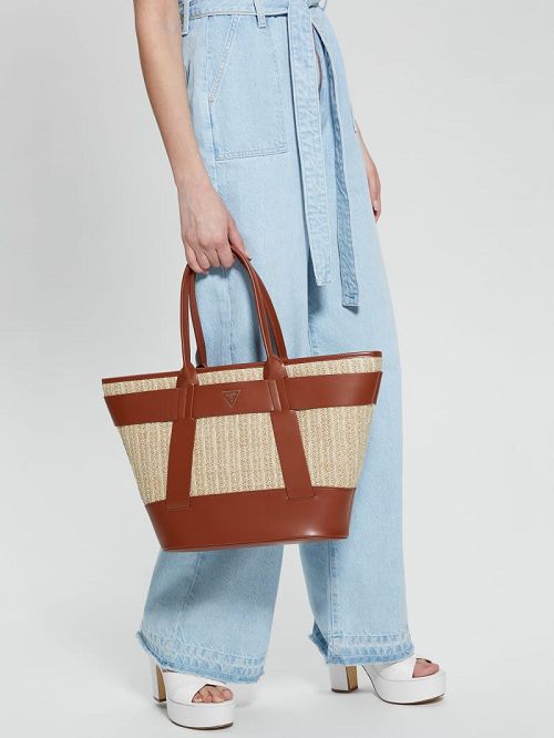 Guess Tuane Raffia Tote Bruin | GUESS-SN29463