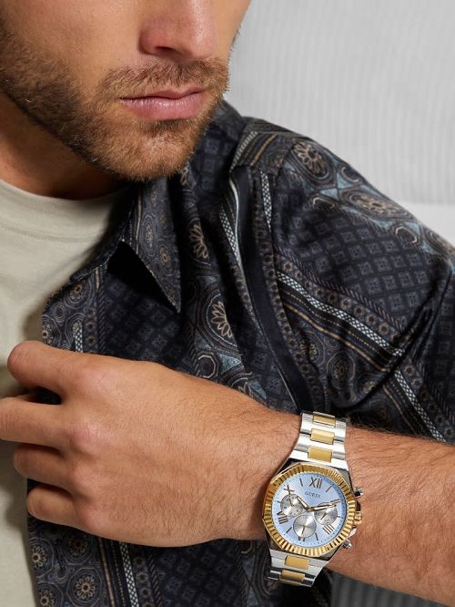 Guess Two-Tone and Blue Multifunction Watch Goud | GUESS-SN31641