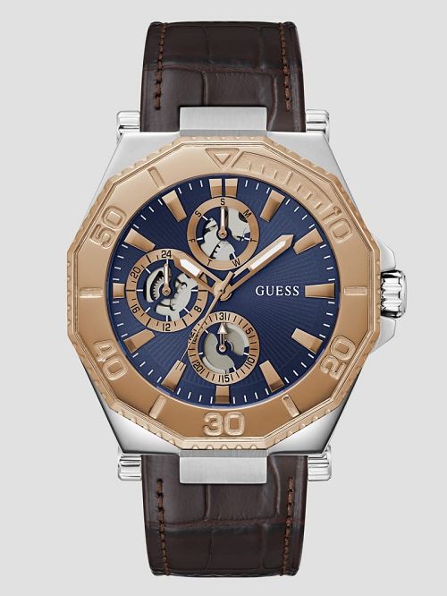 Guess Two-Tone and Brown Crocodile-Embossed Leather Multifunction Watch Roze | GUESS-SN31652