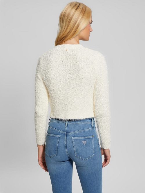 Guess Ume Boucle Feathered Cardigan Wit | GUESS-SN27711