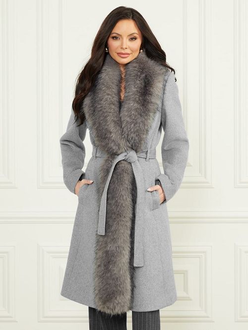 Guess Valerie Wool-Blend Coat Grijs | GUESS-SN28007