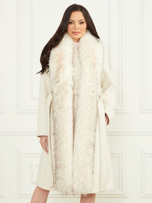 Guess Valerie Wool-Blend Coat Wit | GUESS-SN28014