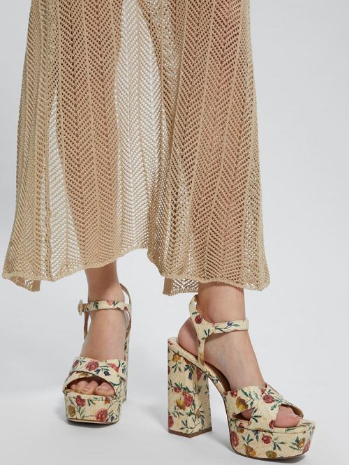 Guess Vallenn Floral Platform Sandals Beige | GUESS-SN29611