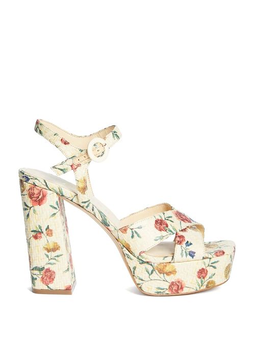 Guess Vallenn Floral Platform Sandals Beige | GUESS-SN29760